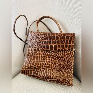Robert Rokoff Elegant Brown Crocodile Pattern Handbag